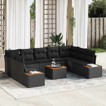 vidaXL Set de canapele pentru grădină cu pernă 5 pcs Negru Poliratan