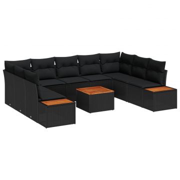 vidaXL Set de canapele pentru grădină cu pernă 5 pcs Negru Poliratan