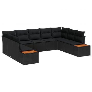 vidaXL Set de canapele pentru grădină cu pernă 5 pcs Negru Rattan poli