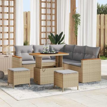 vidaXL Set de canapele pentru grădină cu pernă 8 pcs Bej Rattan poli