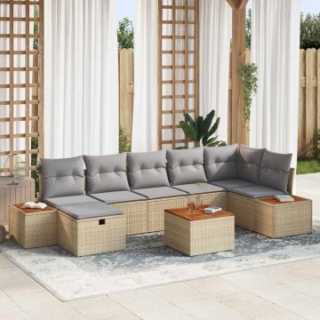 vidaXL Set de canapele pentru grădină cu pernă 8 pcs Bej Rattan poli