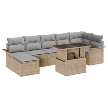 vidaXL Set de canapele pentru grădină cu pernă 8 pcs Bej Rattan poli