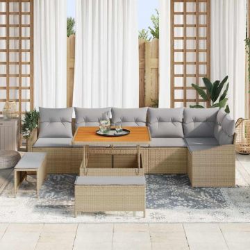 vidaXL Set de canapele pentru grădină cu pernă 9 pcs Bej Rattan poli