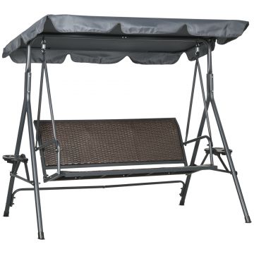 Balansoar gradina 3 locuri Outsunny cu Copertina ajustabila,Leagăn de grădină din ratan, cadru de otel | Aosom Romania
