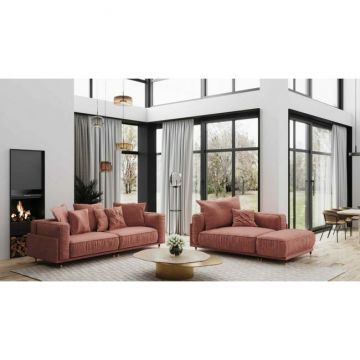 Canapea Bellissa, Fixă Cu Perne Din Silicon, Design Glamour, 224x109x104 cm, Culoare La Alegere