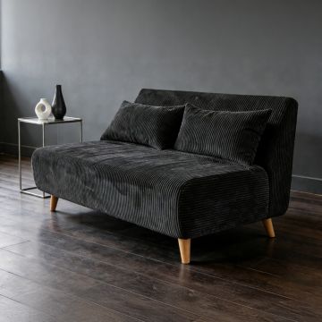 Canapea extensibila 2 locuri Solace, Homla, 140x94x84 cm, MDF/catifea din poliester, negru