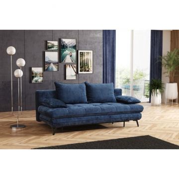Canapea extensibilă Alba, ladă depozitare, spațiu dormit 202x140 cm, structură lemn + spumă poliuretanică + arcuri sinusoidale, tapițată cu stofă, 205x97x90 cm, personalizabil