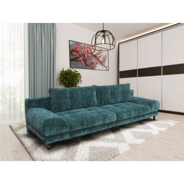 Canapea extensibilă Anton, ladă depozitare, spațiu dormit 210x148 cm, brațe integrate, structură lemn masiv + spumă poliuretanică + arcuri sinusoidale, tapițată cu stofă premium, 293x107x88 cm, personalizabil