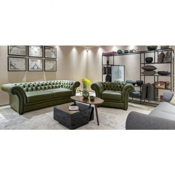 Canapea extensibilă Chesterfield, 3 locuri, structură din lemn masiv, 228x106 cm, culoare la alegere