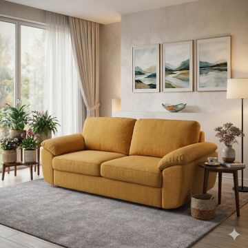 Canapea extensibilă Emilia, diverse culori - 220x97x88 cm, mecanism metalic și saltea Bonell, cadru lemn și poliuretan