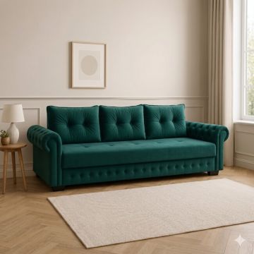 Canapea Extensibilă Erika, ladă depozitare, arcuri bonell, tapițerie catifea baby face, structură lemn + PAL, 240x110x80 cm, Culoare personalizată