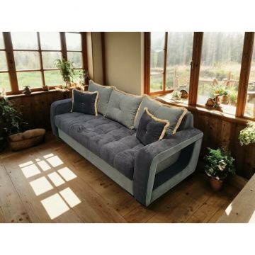 Canapea extensibilă Lima, saltea spumă poliuretanică, 3 perne decorative incluse, 240x100 cm, culoare personalizată