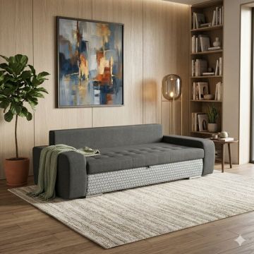 Canapea extensibilă Mara, gri - 250 cm, suprafata de dormit - 192x148 cm, ladă depozitare