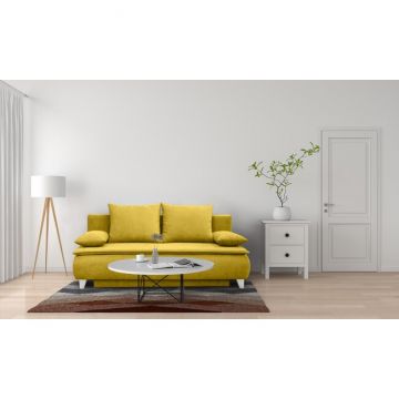 Canapea extensibilă Mona, design modern curbat, tapițerie boucle, 208x108x100 cm, crem