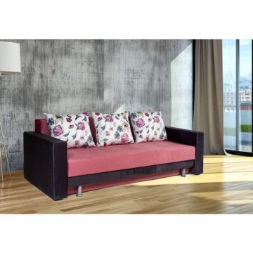 Canapea extensibilă Raluca, model compact cu ladă integrată, perne umplute cu fulgi și spumă poliuretanică, structură din fag masiv, 223x192 cm, culoare personalizabilă