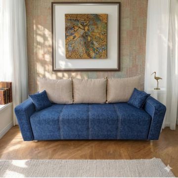 Canapea extensibilă Sara, gri - 225x100 cm, structură lemn masiv, stofă premium