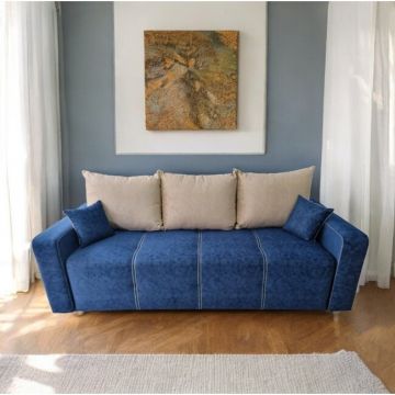 Canapea extensibilă Sara, structură lemn masiv, stofă premium, 225x100 cm, Gri