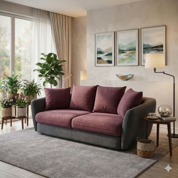 Canapea extensibilă Simbus, culoare personalizabila - 237x117 cm, design modern, cadru lemn esență tare și PAL, arcuri sinusoidale și poliuretan, picioare plastic H 5 cm