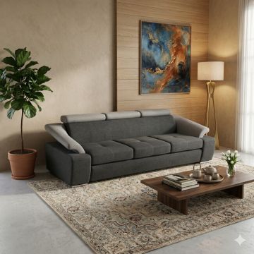 Canapea extensibilă Toledo, culoare personalizabila - 245x96x89 cm, cu tetiere reglabile și spațiu de dormit