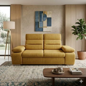 Canapea extensibilă Venus, 2 locuri,culoare personalizabila - 186 cm structură fag masiv, tetieră reglabilă