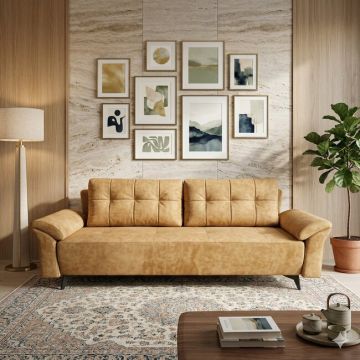 Canapea extensibilă Vivo, culoare personalizabila - 245x100 cm, design modern cu tetiere opționale și ladă de depozitare, structură din fag masiv