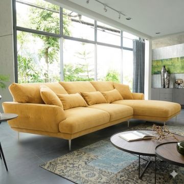 Canapea fixă cu șezlong Boston, tapițerie premium, design modern, 335/185 cm, culoare personalizată