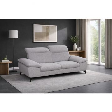 Canapea fixă Lara 3L, tetiere rabatabile, cadru lemn esență tare și PAL, arcuri sinusoidale și poliuretan, picioare metalice H 12,3 cm, 213x105 cm, personalizabilă