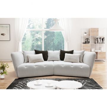 Canapea fixă Vogue, design modern și elegant, structură lemn masiv și PAL, spumă poliuretanică și arcuri, 295x147x92 cm, alb