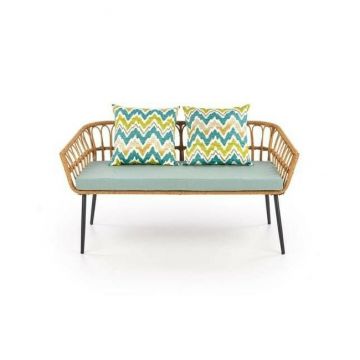 Canapea Gardena 2S, rattan sintetic și cadru metalic, 140x58x71 cm, natur
