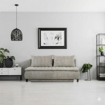 Canapea Harry extensibilă, design curbat și tapițerie texturată, arcuri independente și ladă, 208x96x102 cm, culoare personalizabilă