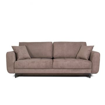 Canapea Karisa extensibilă, extra confort cu ladă integrată și perne incluse, structură lemn masiv și PAL, 241x113x91 cm, culoare personalizabilă