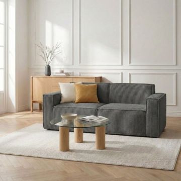 Canapea modulara 2 locuri Lykke, Homla, 190x88x73 cm, catifea din poliester, gri inchis