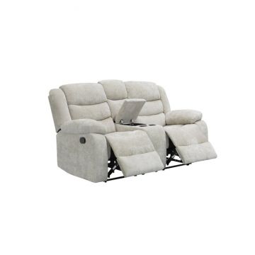 Canapea recliner Relax 2 locuri gri, catifea, suport picioare, pahare și spațiu depozitare, design ergonomic