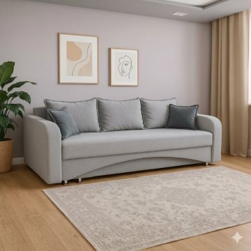 Canapea Royal, 3 locuri, extensibilă cu ladă de depozitare, structură lemn de fag + PAL, arcuri bonell, tapițerie catifea baby face 235x105x80 cm, Culoare personalizabilă