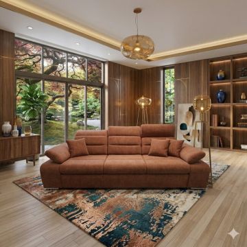 Canapea Venus, 3 locuri, culoare personalizabila, extensibilă cu tetiere reglabile, cadru lemn masiv