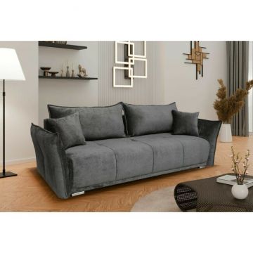 Canapea Vibe, extensibilă cu spațiu de dormit 195x146 cm, structură lemn masiv și PAL, spumă HR și arcuri, stofă kronos 22, 235x104x88 cm, gri
