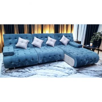 Colțar Cairo, albastru - 300x190 cm ,extensibil, ladă depozitare, tapițerie stofă premium, suprafață dormit mare