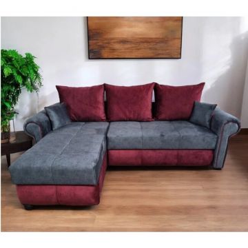 Colțar Carmen Tip 1 extensibil, ladă depozitare, stofă rezistentă, 255x170 cm, Gri