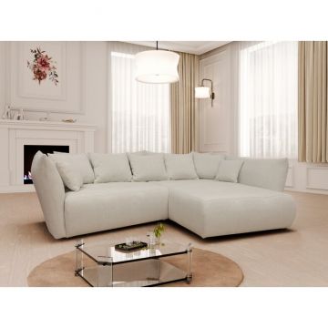 Colțar extensibil Bayo, ladă depozitare, spumă poliuretanică + arcuri sinusoidale, structură din lemn, tapițat cu stofă rezistentă, 302x187x89 cm, personalizabil