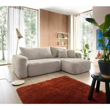 Colțar extensibil Bilaro, ladă de depozitare, stofă premium raiata, pațiu de dormit generos, dimensiuni 264 x 162 x 82 cm