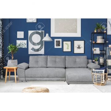 Colțar extensibil Everest, formă în L, tapițerie boucle, 308x213x90 cm, gri