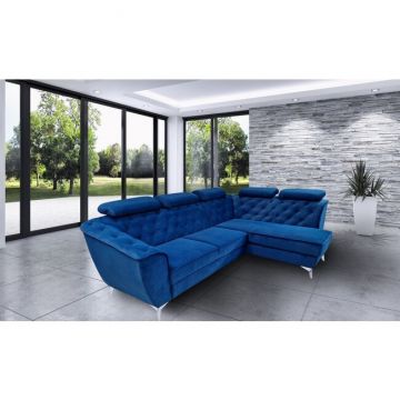 Colțar extensibil Lotus, tetiere reglabile și ladă de depozitare, structură din fag masiv și arc sinusoidal, 265x175 cm, culoare personalizabilă