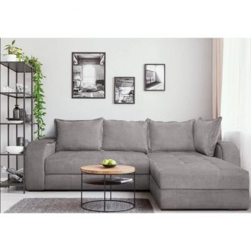 Colțar extensibil Monza, 2 locuri, ladă depozitare, structură lemn masiv + PAL, saltea relaxa, 290x185x110 cm, personalizabil