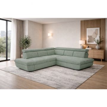 Colțar extensibil Runner, spătar rabatabil și ladă depozitare, cadru lemn și poliuretan, 266x196 cm, personalizabil, diverse culori