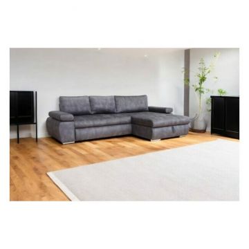 Colțar extensibil Sun, ladă depozitare și spațiu de dormit 230x160 cm, spumă poliuretanică și arcuri, stofă rezistentă, 294x174x88 cm, gri