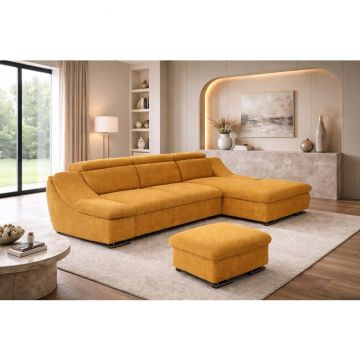 Colțar Helix extensibil, tetiere rabatabile, ladă depozitare, arcuri sinusoidale, 309x181x82 cm, culoare personalizată