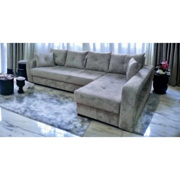 Colțar Lima Tip 2 extensibil cu ladă de depozitare, structură din brad și saltea cu memorie, 316x165 cm, culoare personalizabilă