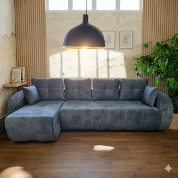 Colțar Madrid Tip 2 extensibil - 305x150 cm, cu ladă de depozitare, tapițerie stofă, saltea poliuretanică, structură fag