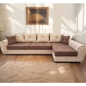 Colțar Milano Tip 2 extensibil, ladă depozitare, stofă premium, 334x165 cm, Gri