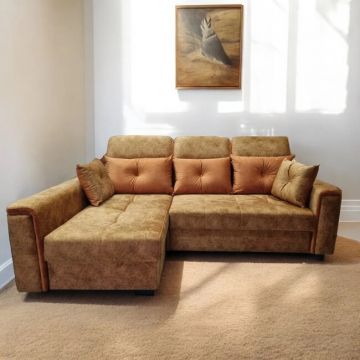 Colțar Paris Tip 1 extensibil, cu ladă de depozitare, saltea memory foam și micro pocket, structură din fag, 240x165 cm